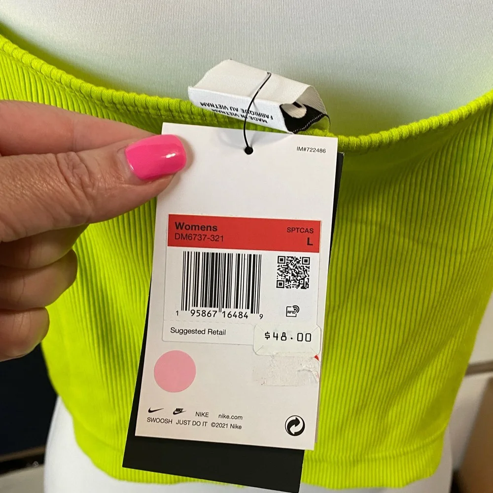 NIKE women's ribbed cropped top size Large nwt neon atomic green